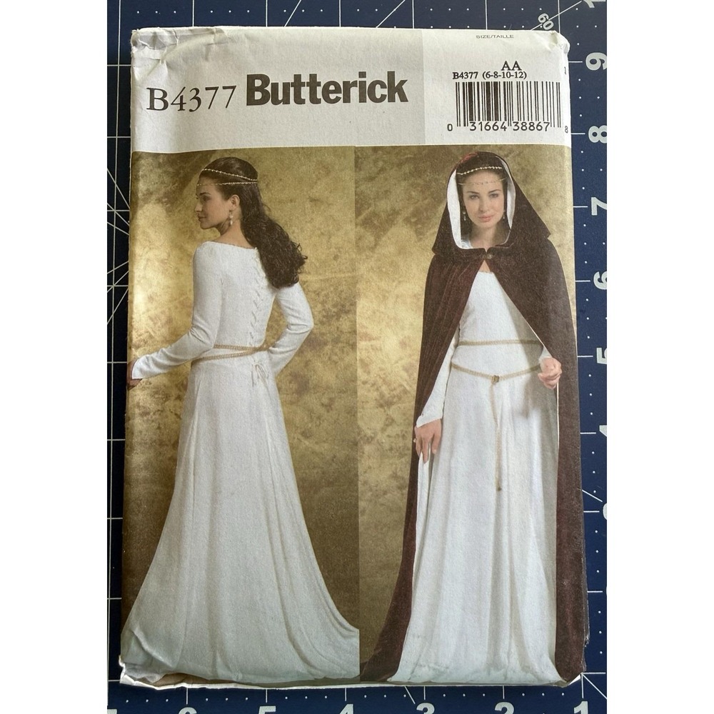 Butterick Costume B4377 Renaissance MEDIEVAL Gown Veil Pattern Size 6-12 UC FF